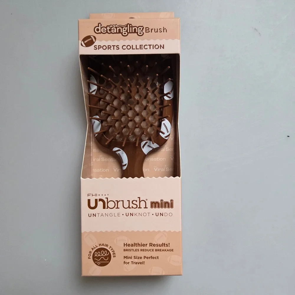 FHI Heat Unbrush Mini Detangling Brush Sports Collection Football Brown New